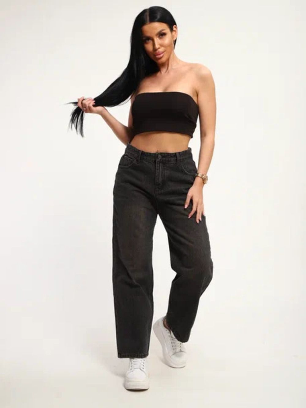 Джинсы женские Арт. 3297 - черно-серый