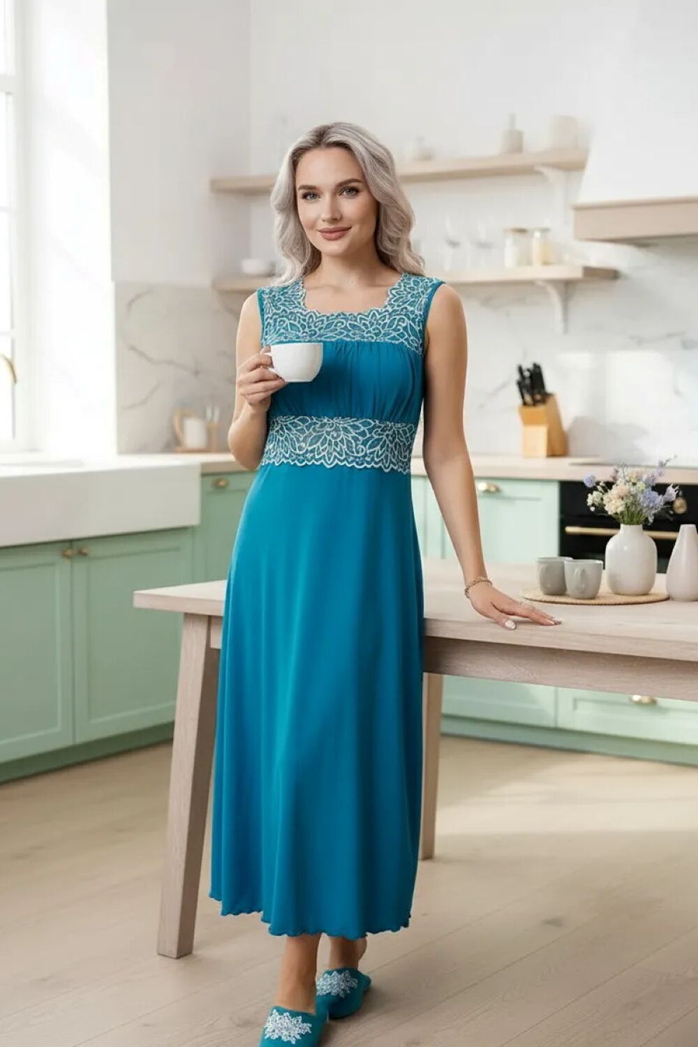 Сорочка Риана длинная - бирюза