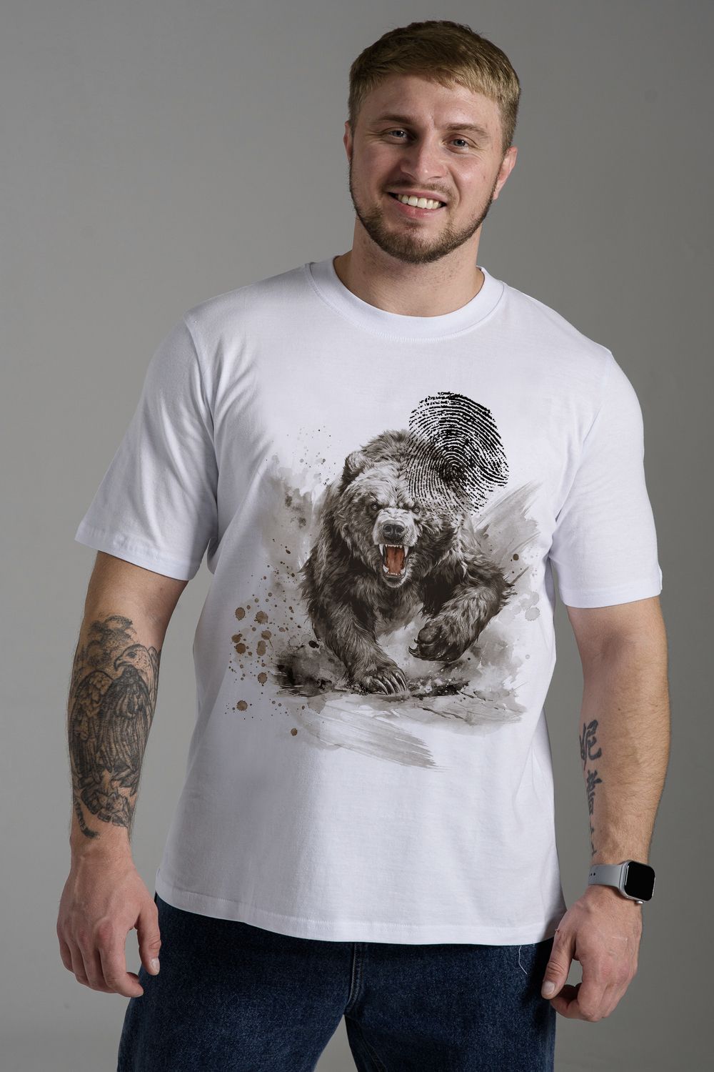 8593 футболка мужская - белый+медведь