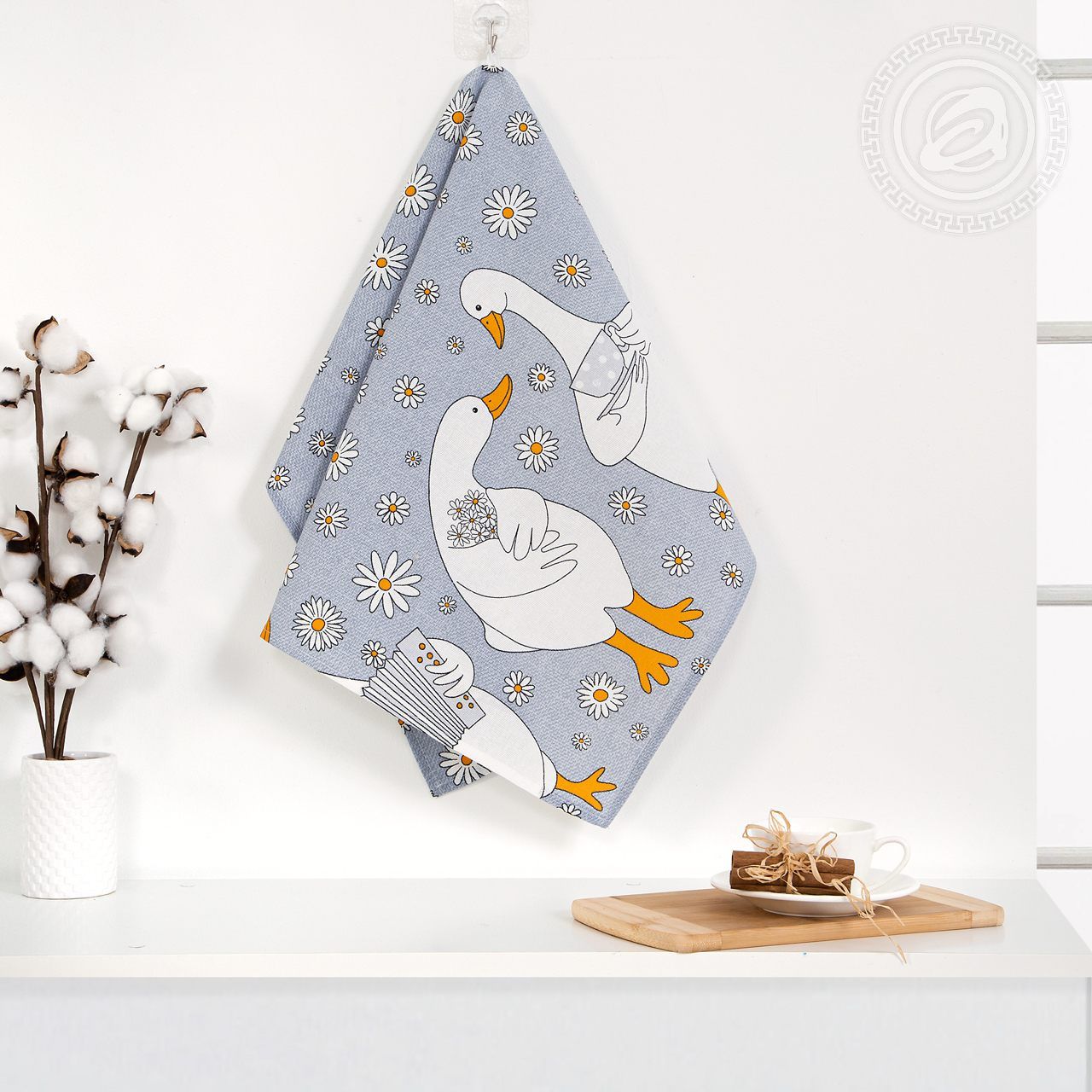 Полотенце кухонное из рогожки Ромашки пкр.50.70