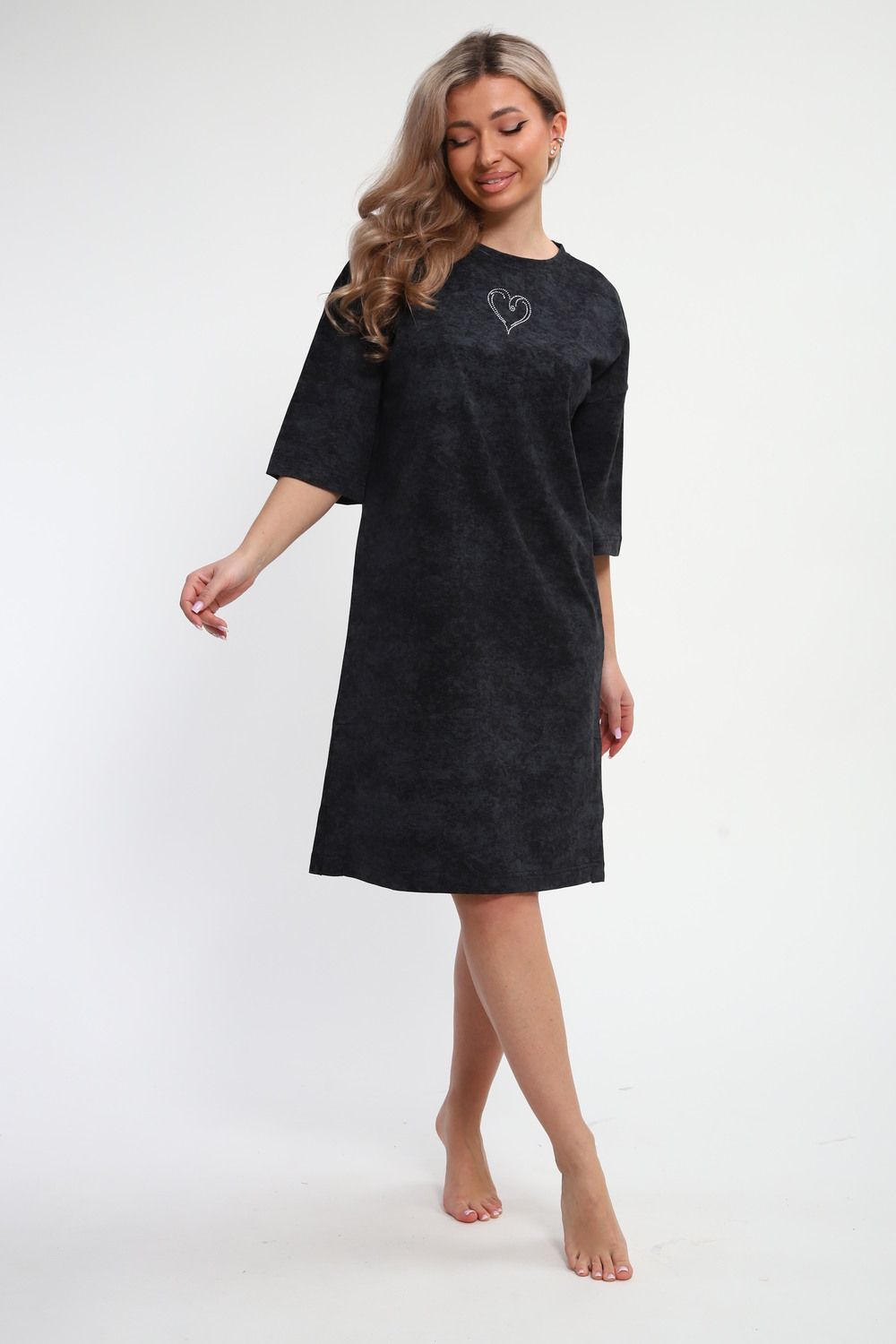 Платье туника варенка с принтом Сердце ТП-02 - темно-серый