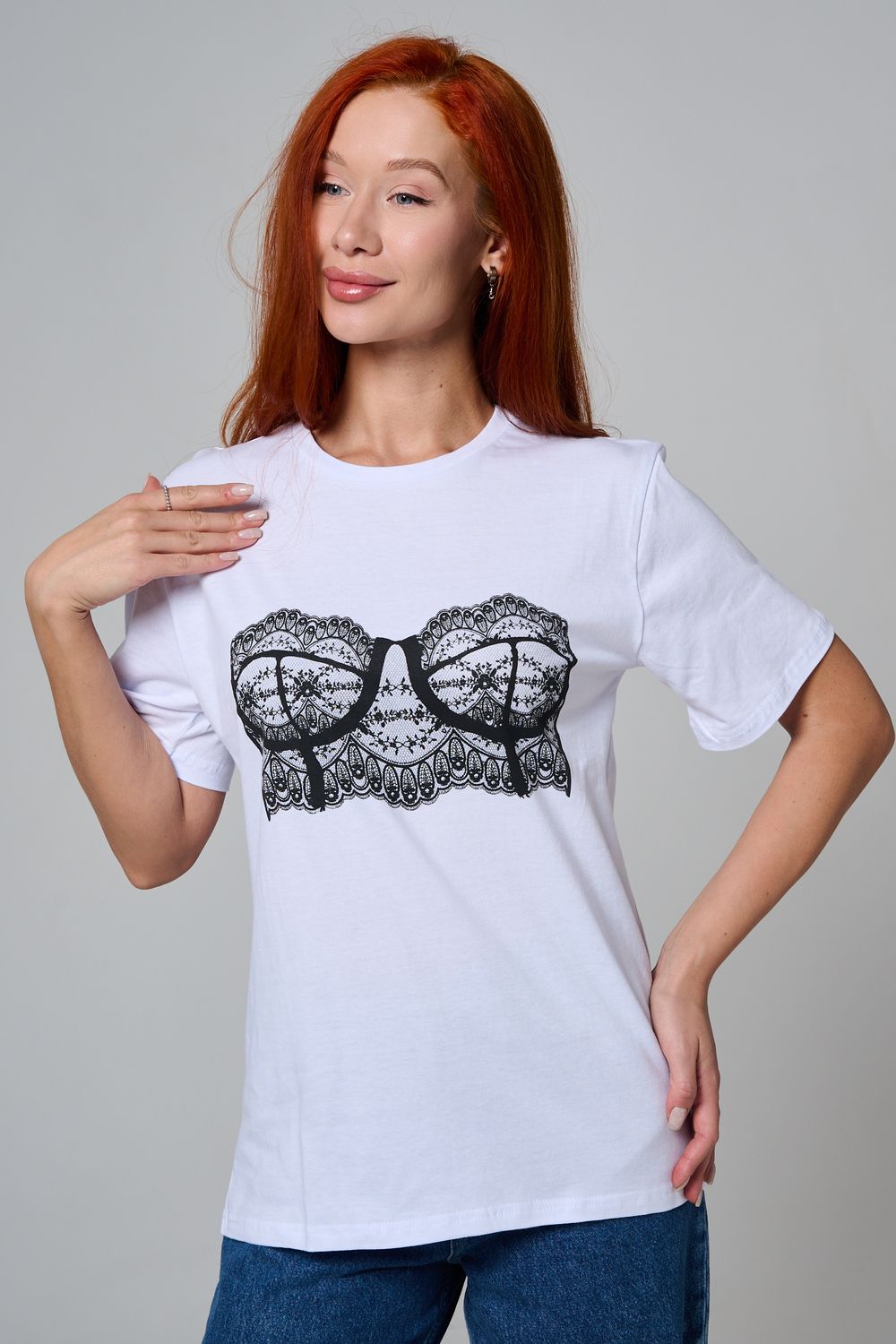 8591 футболка женская - белый+корсет1