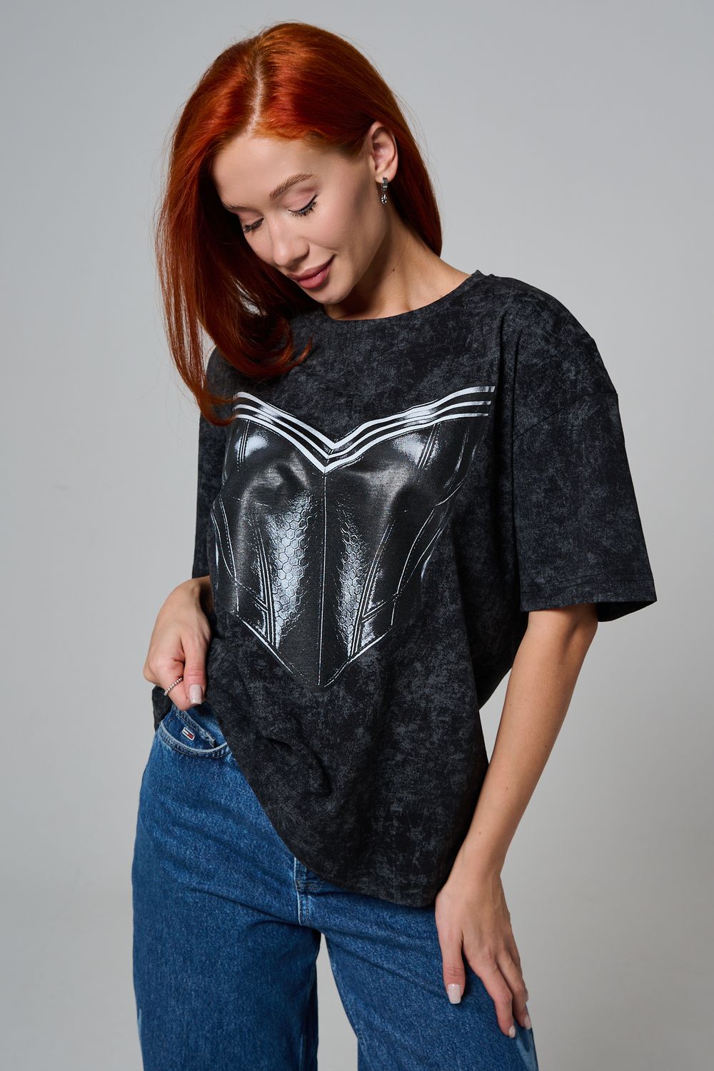 8594 футболка женская оверсайз - черный+корсет