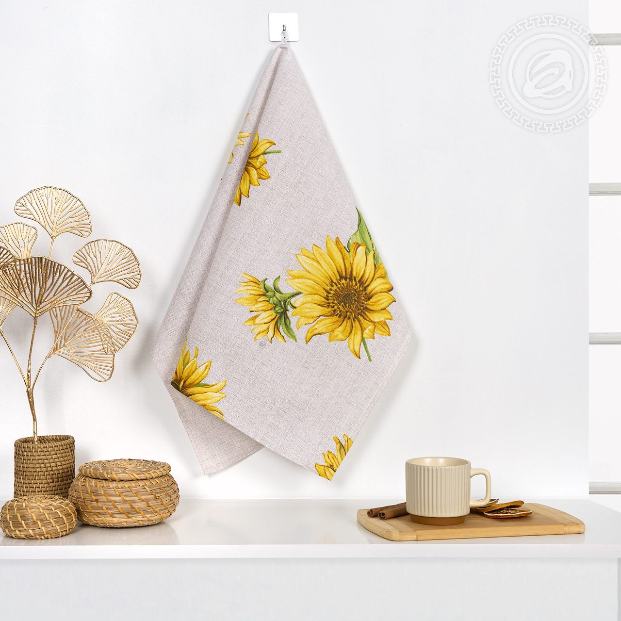 Полотенце кухонное из рогожки Подсолнухи пкр.50.70