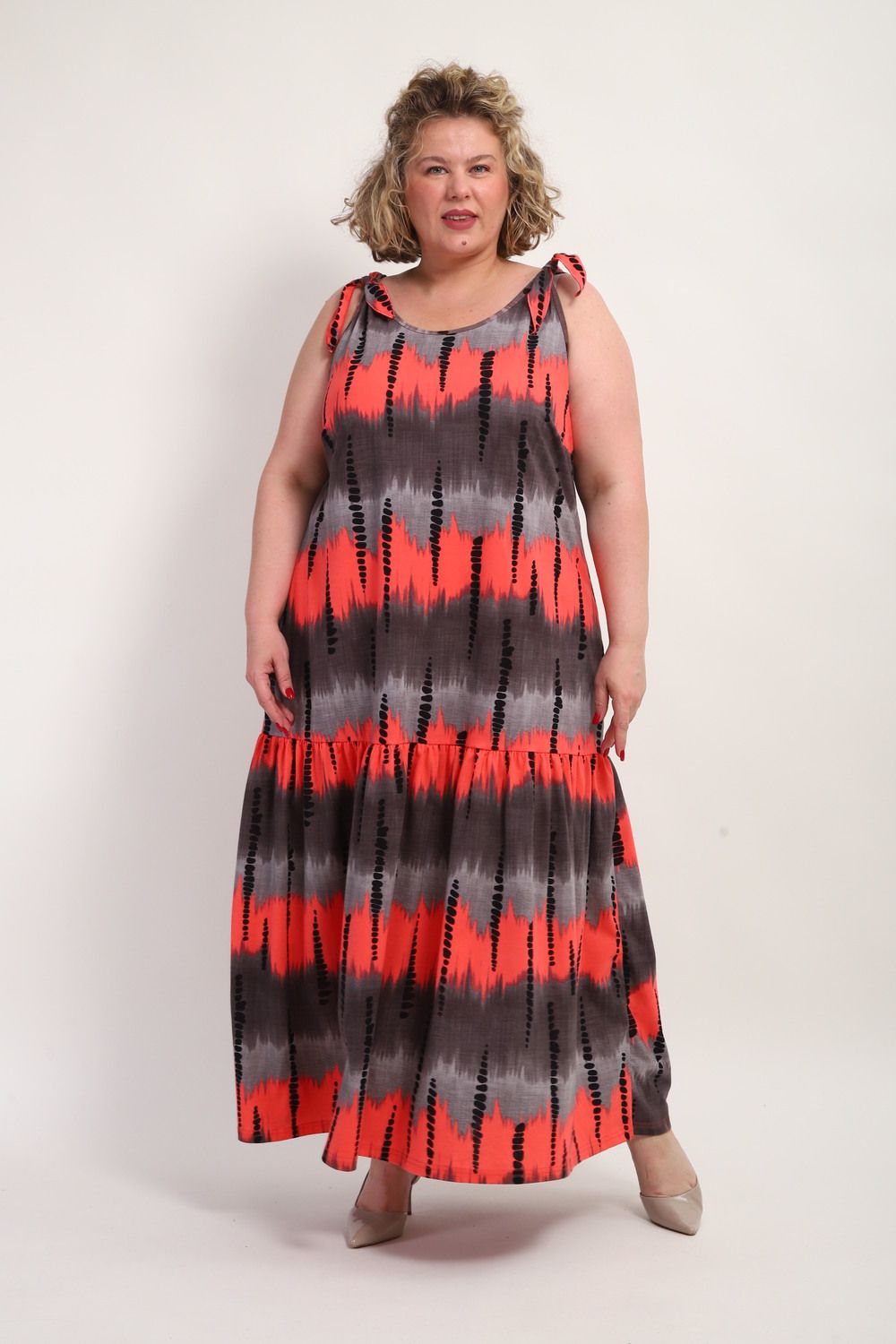 Платье сарафан 002 - Красный бусы