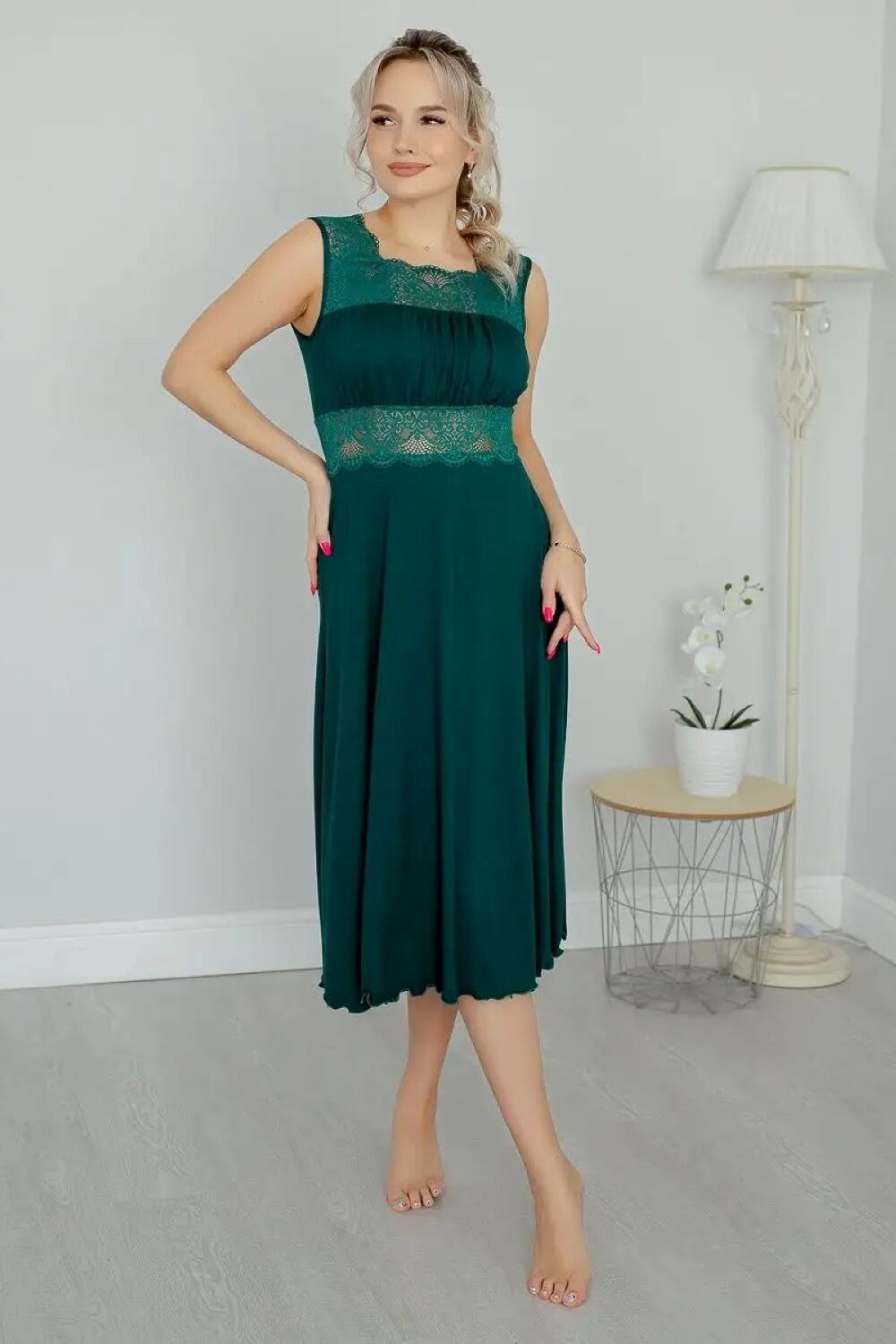 Сорочка Риана длинная - зеленый