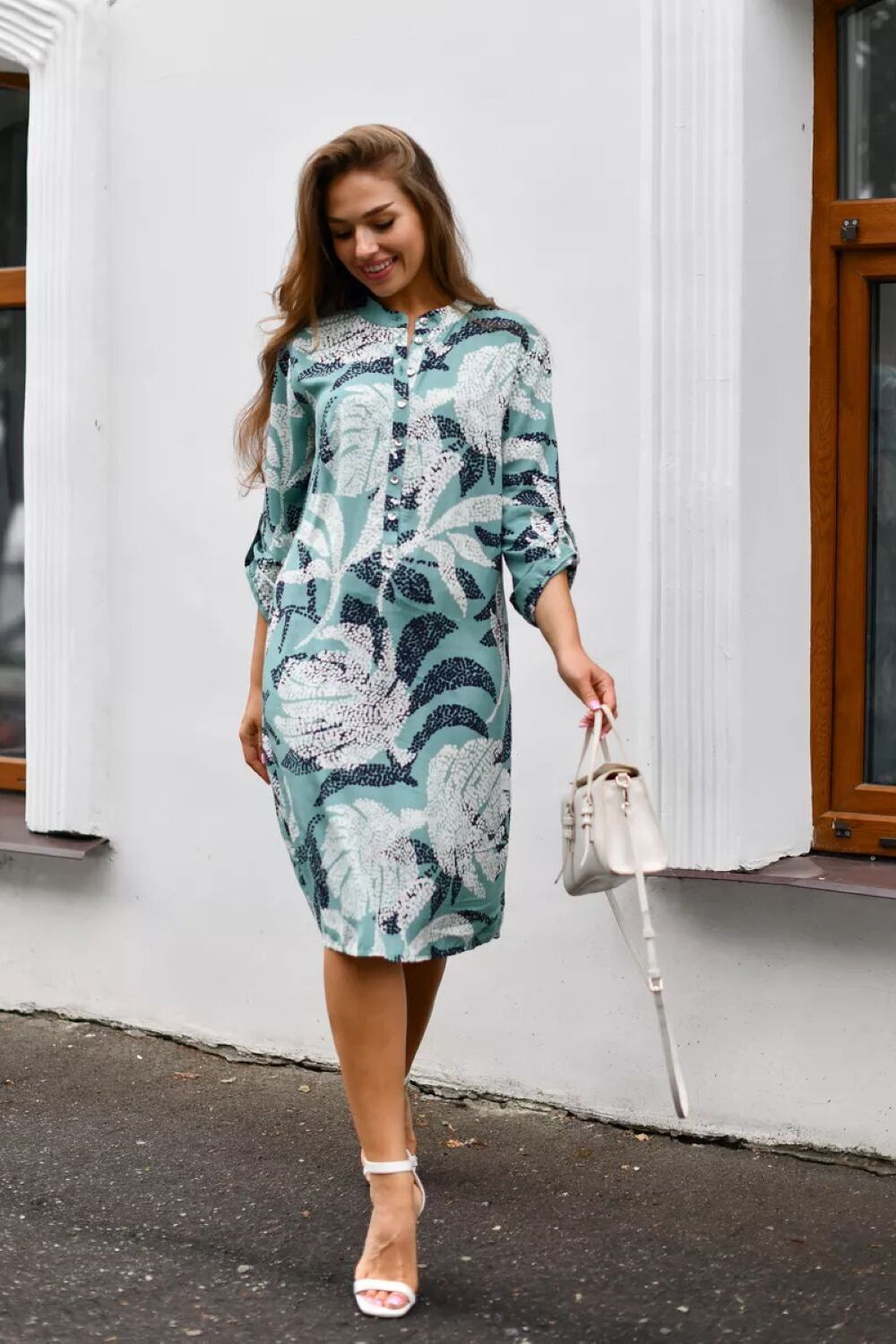 платье рубашка Тропиканка - голубой