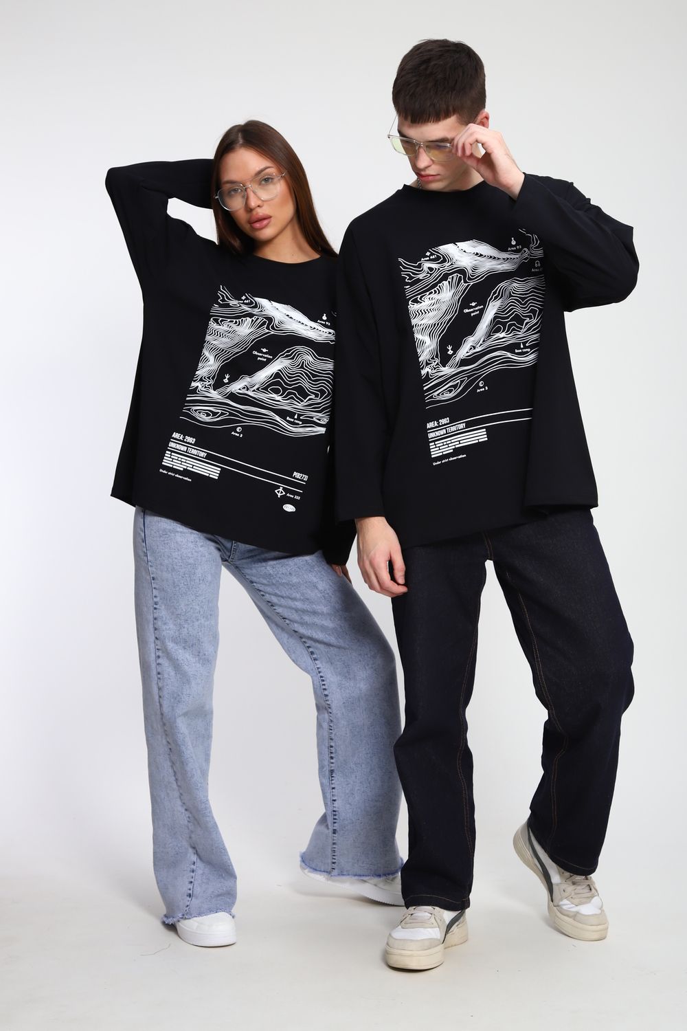 Лонгслив унисекс с принтом Карта ЛГ-01 - черный