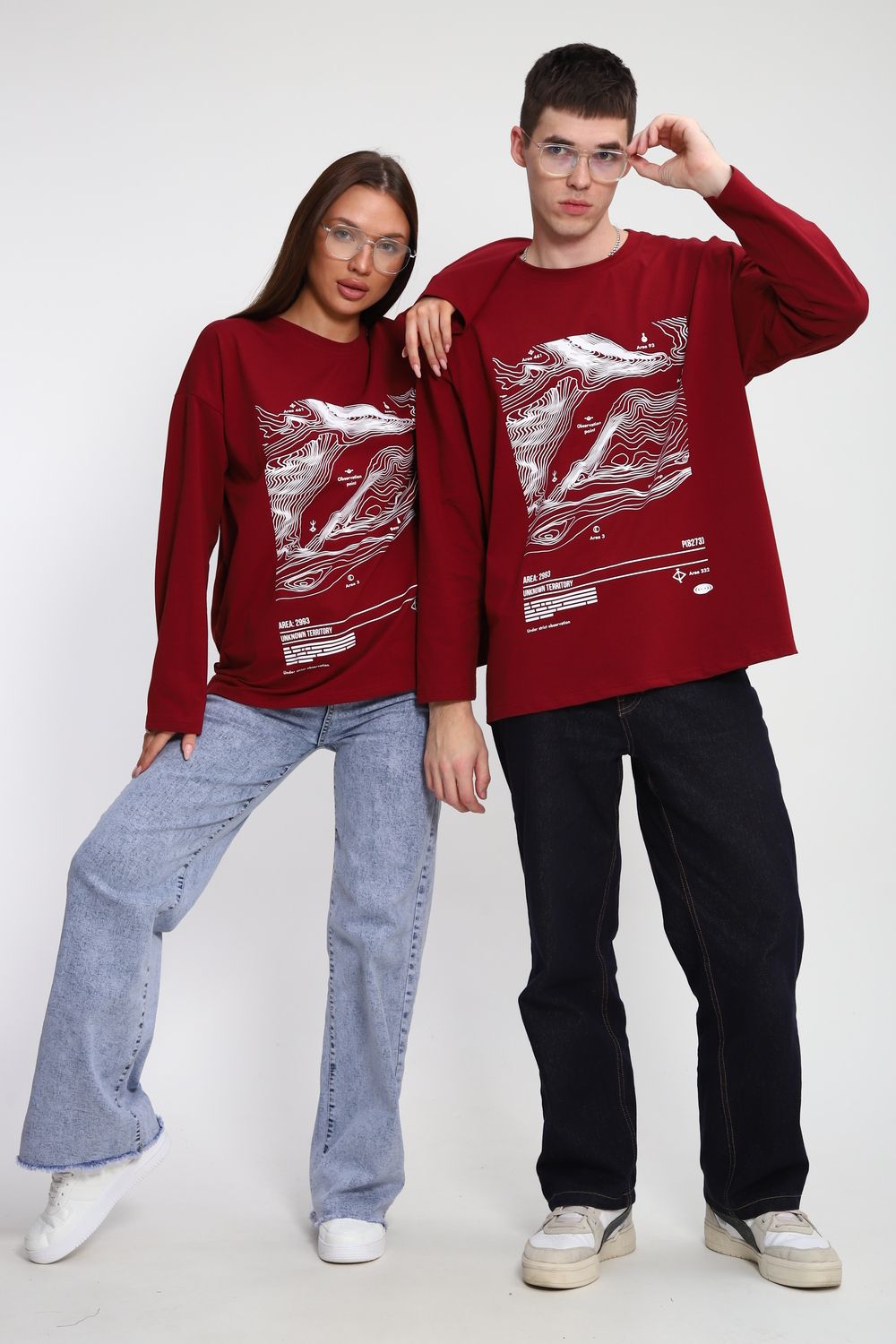 Лонгслив унисекс с принтом Карта ЛГ-01 - бордо