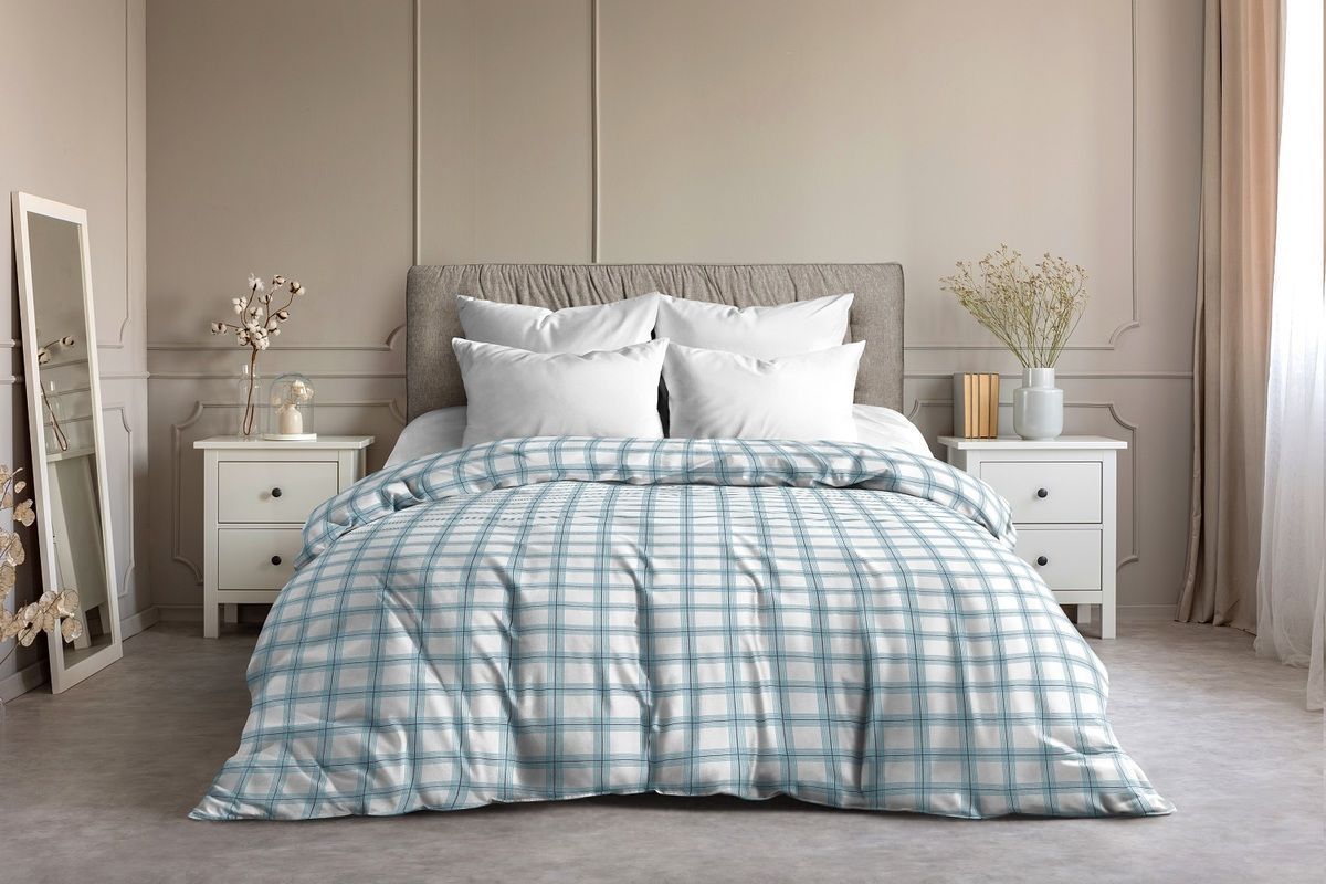 Пододеяльник Тартан поплин 2 сп. - бирюза