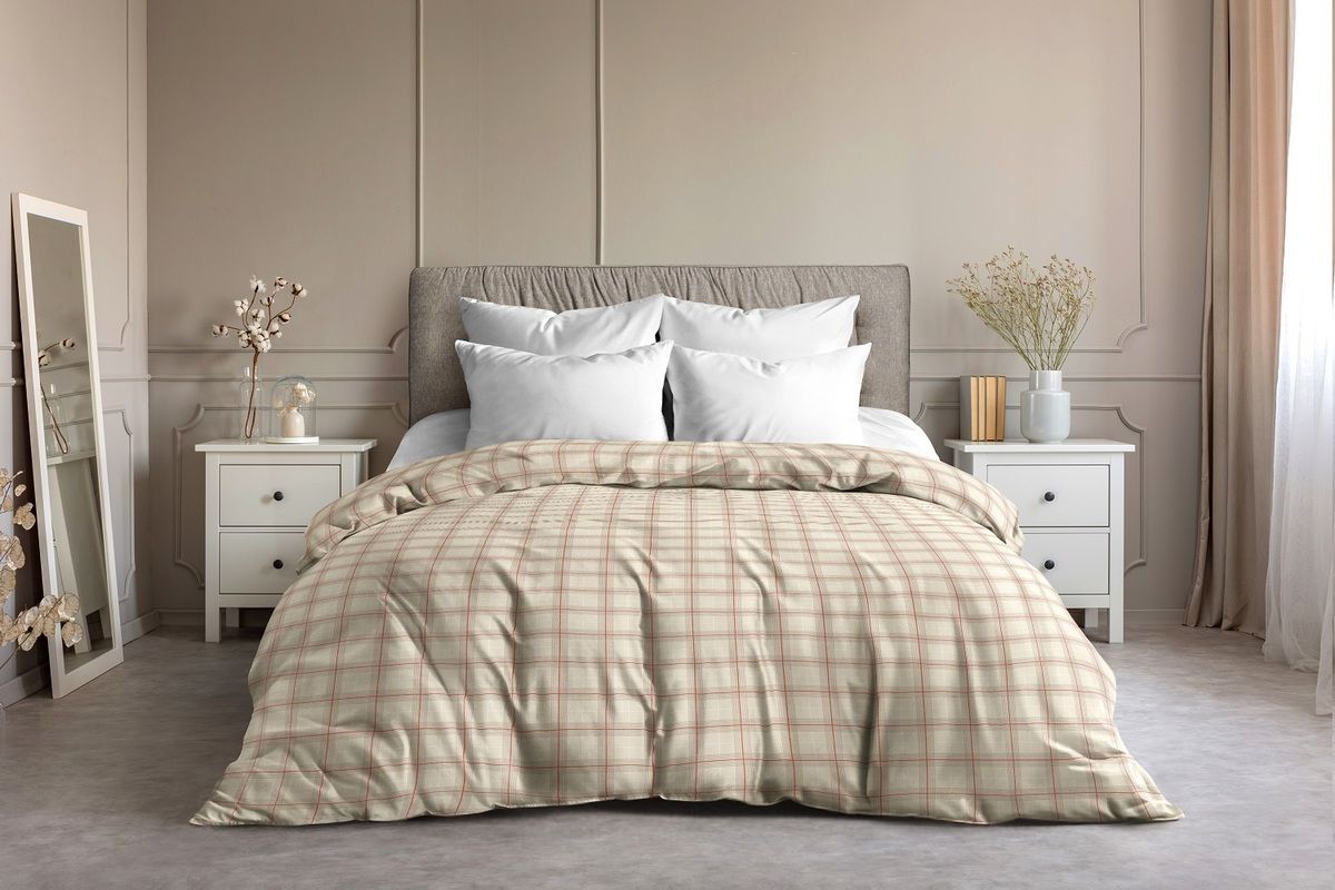 Пододеяльник Тартан поплин ЕВРО - желтый