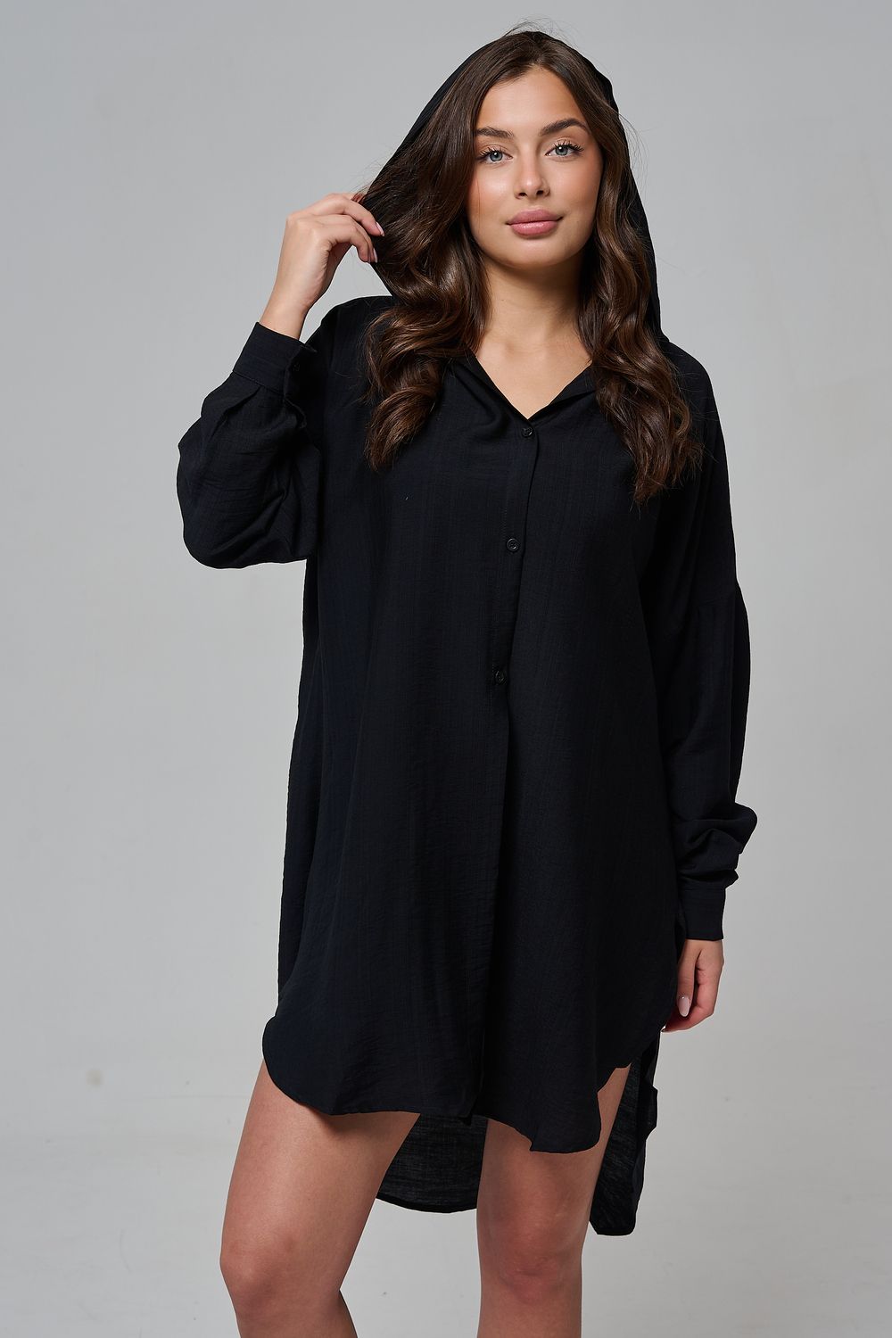 14491-2 туника женская с капюшоном - черный
