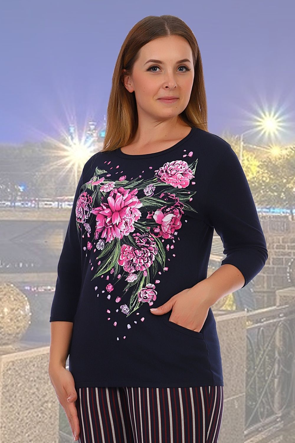 Джемпер Пионы - синий