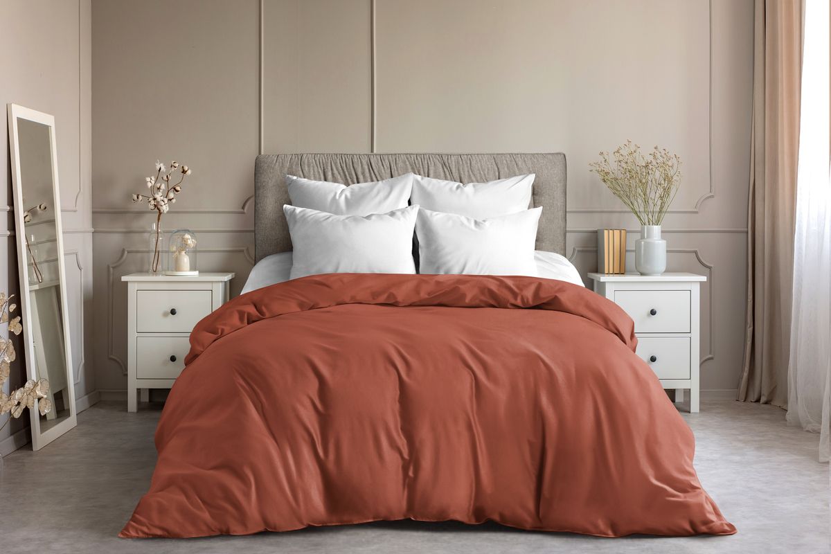 Пододеяльник поплин гл/кр 2 сп - темно-терракотовый