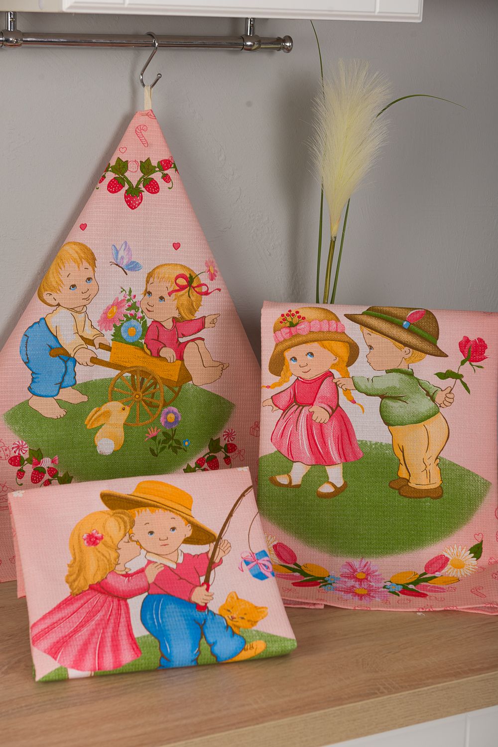 Набор вафельных полотенец Весеннее настроение - розовый