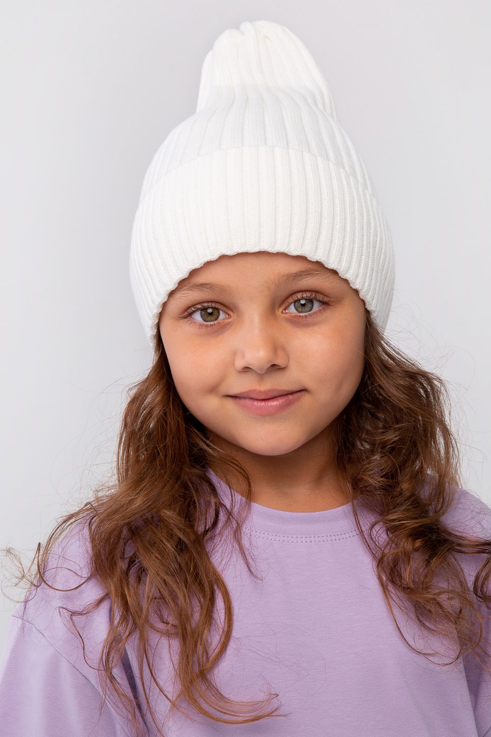 Шапка вязаная Бини - молочный