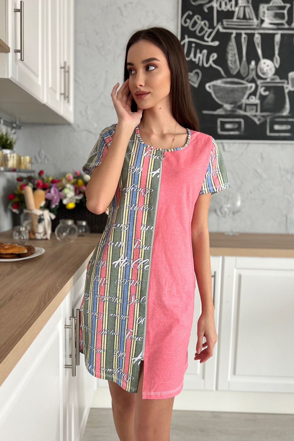 Халат 8130 - полоса+коралл