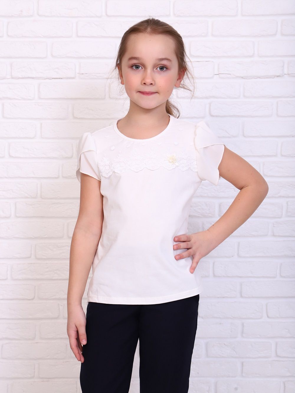 Мимоза блузка детская кор. рукав - экрю