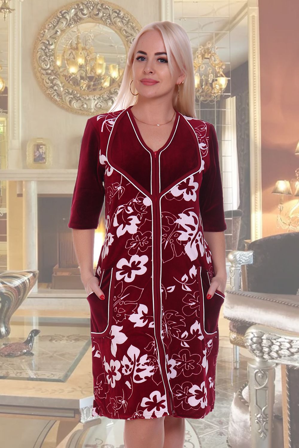 Халат 451 велюр - бордо