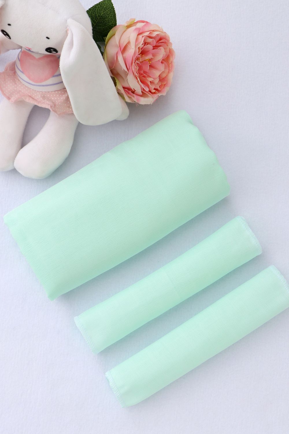 Комплект из муслина пеленка 110х110 и 2 салфетки 23х23 арт.КТ-М/мята - мята