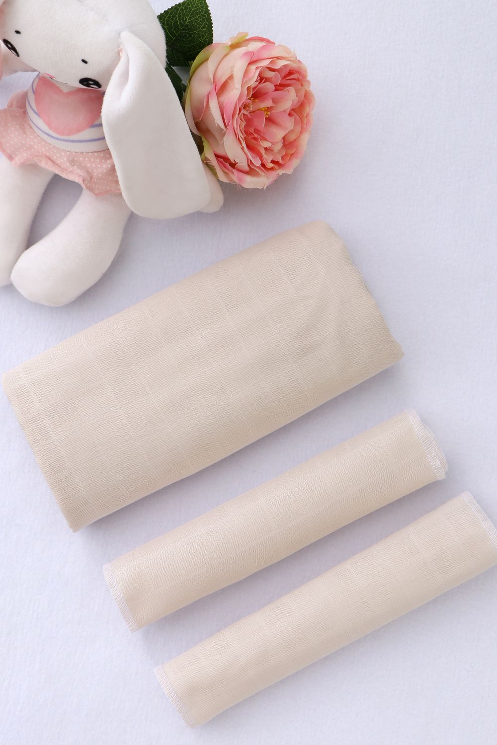 Комплект  из муслина пеленка 110х110 и 2 салфетки 23х23 арт. КТ-М/лен - бежевый