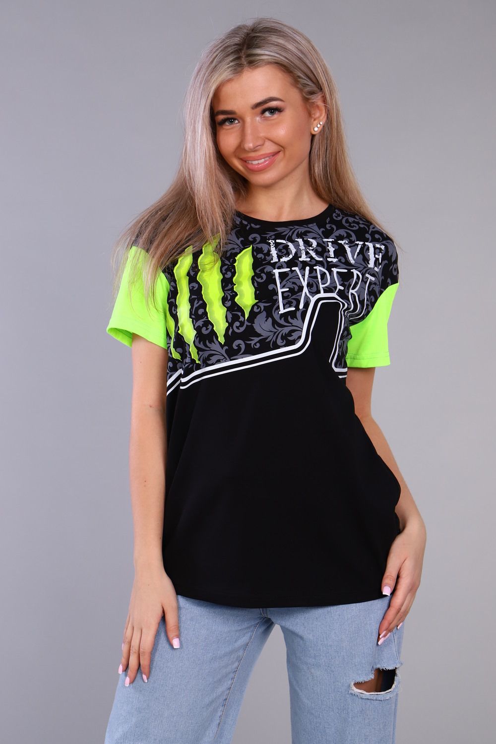 Футболка 57032 - черный+зеленый