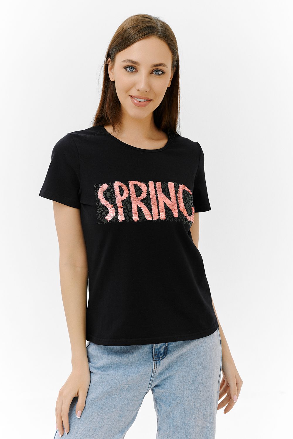 Футболка 8247 - черный+розовый