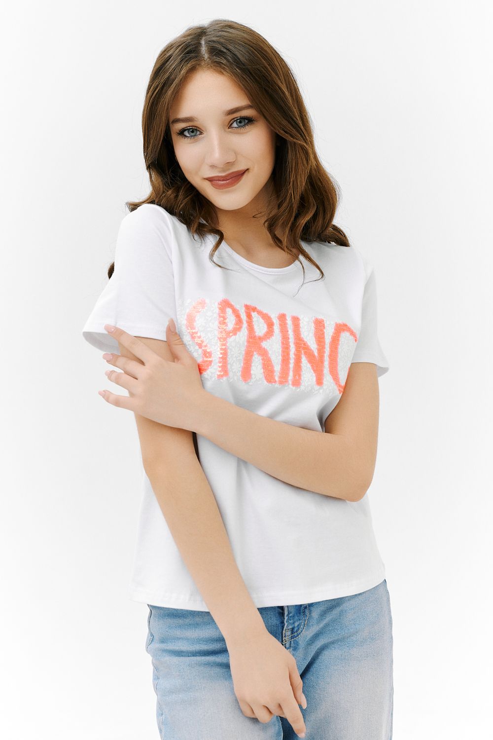 Футболка 8247 - белый+розовый