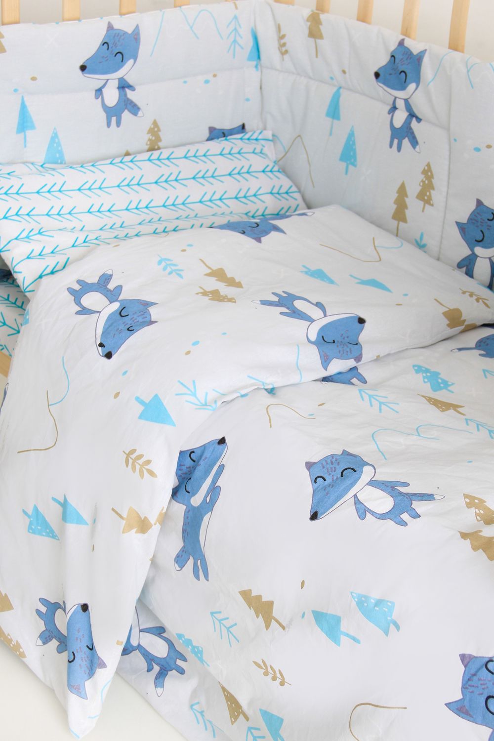 Набор в кроватку бортик + КПБ В лесу арт. БРК-КПБ/в лесу