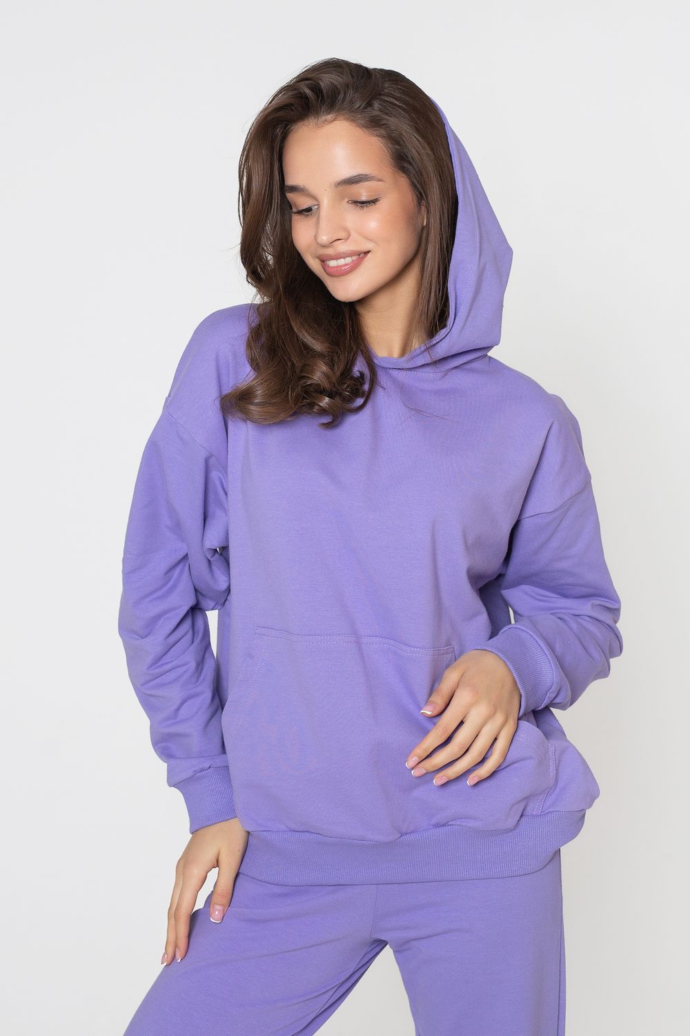 Худи оверсайз с капюшоном футер - лиловый