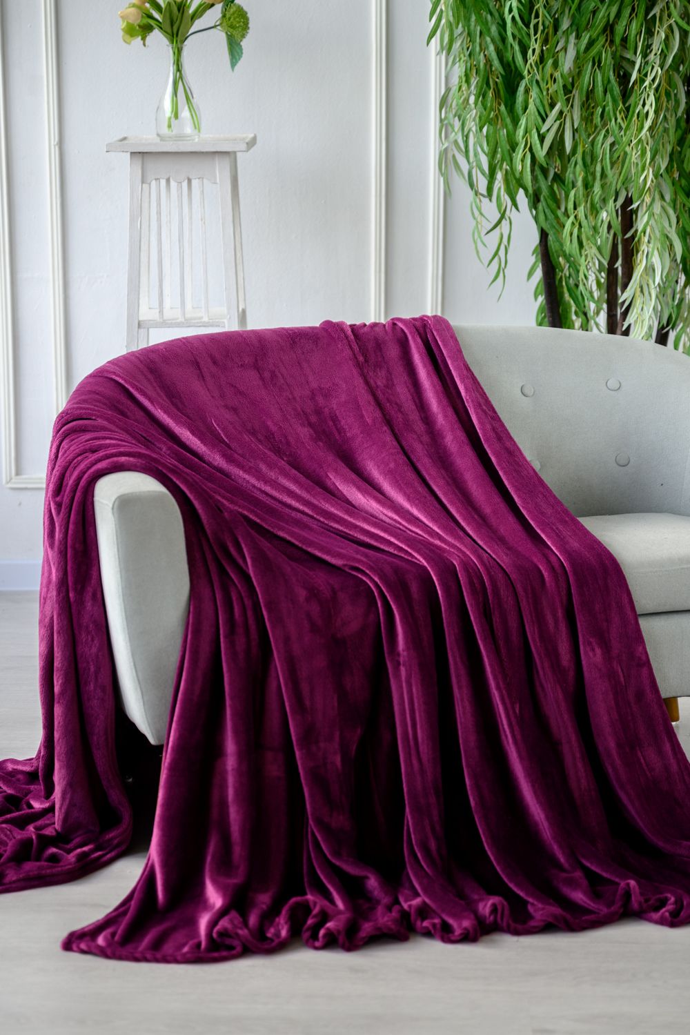 Плед покрывало однотонный Велсофт - бордовый