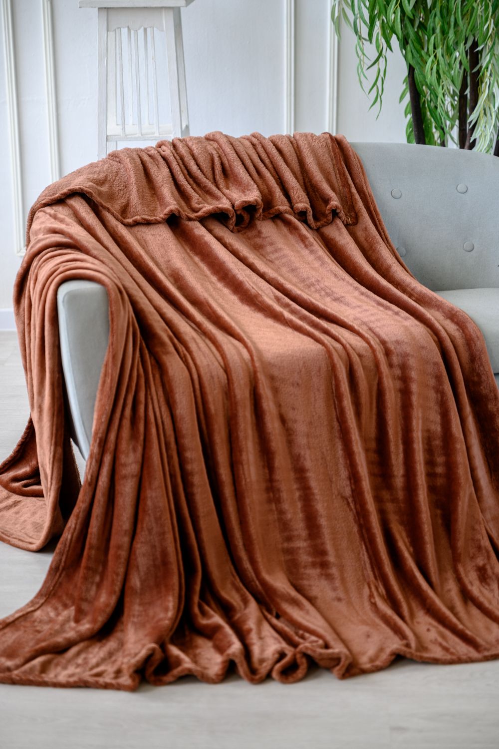 Плед покрывало однотонный Велсофт - коричневый