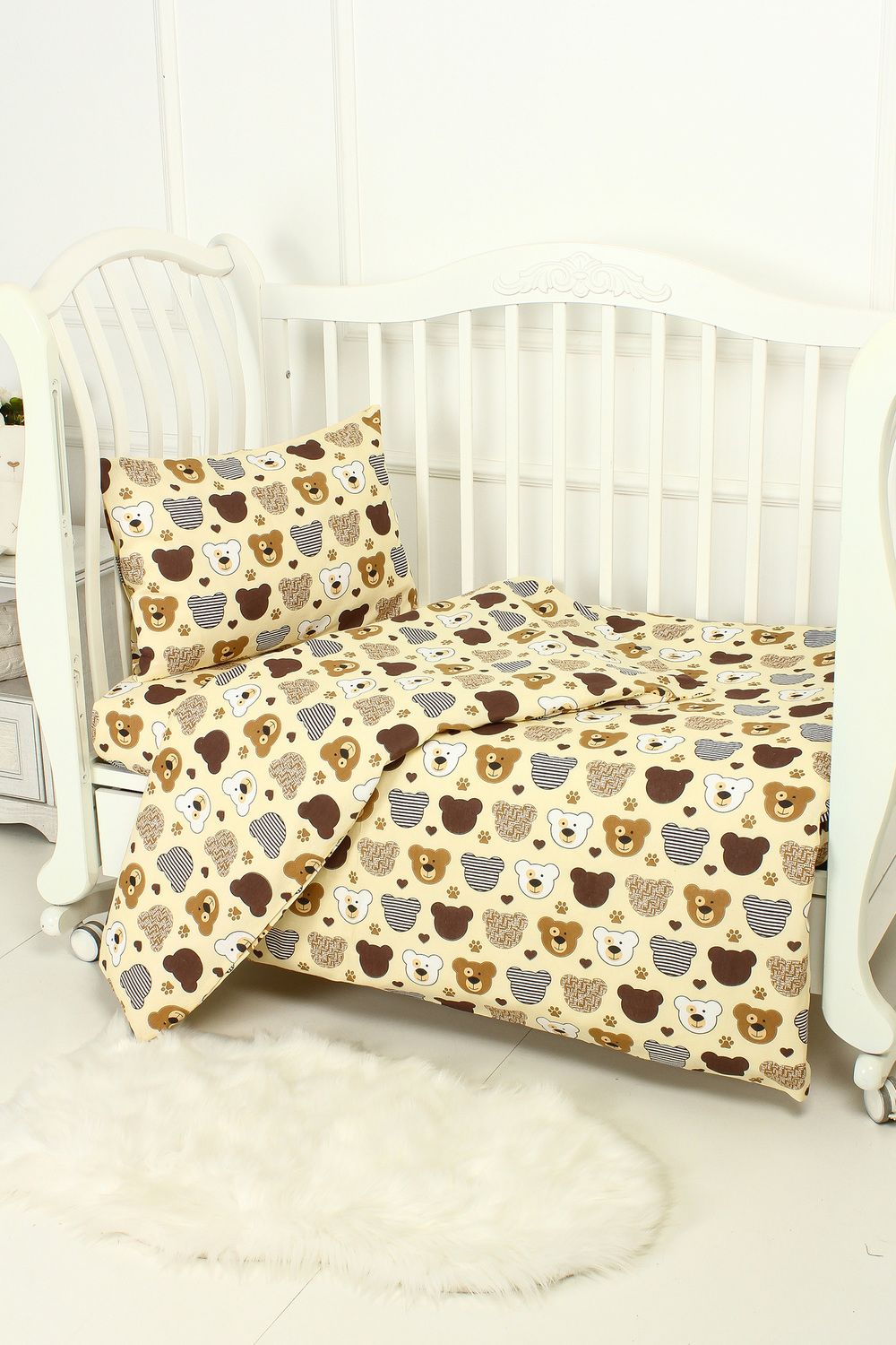 КПБ с простыней на резинке поплин арт. КПБП-ПР/мишка-топтышка