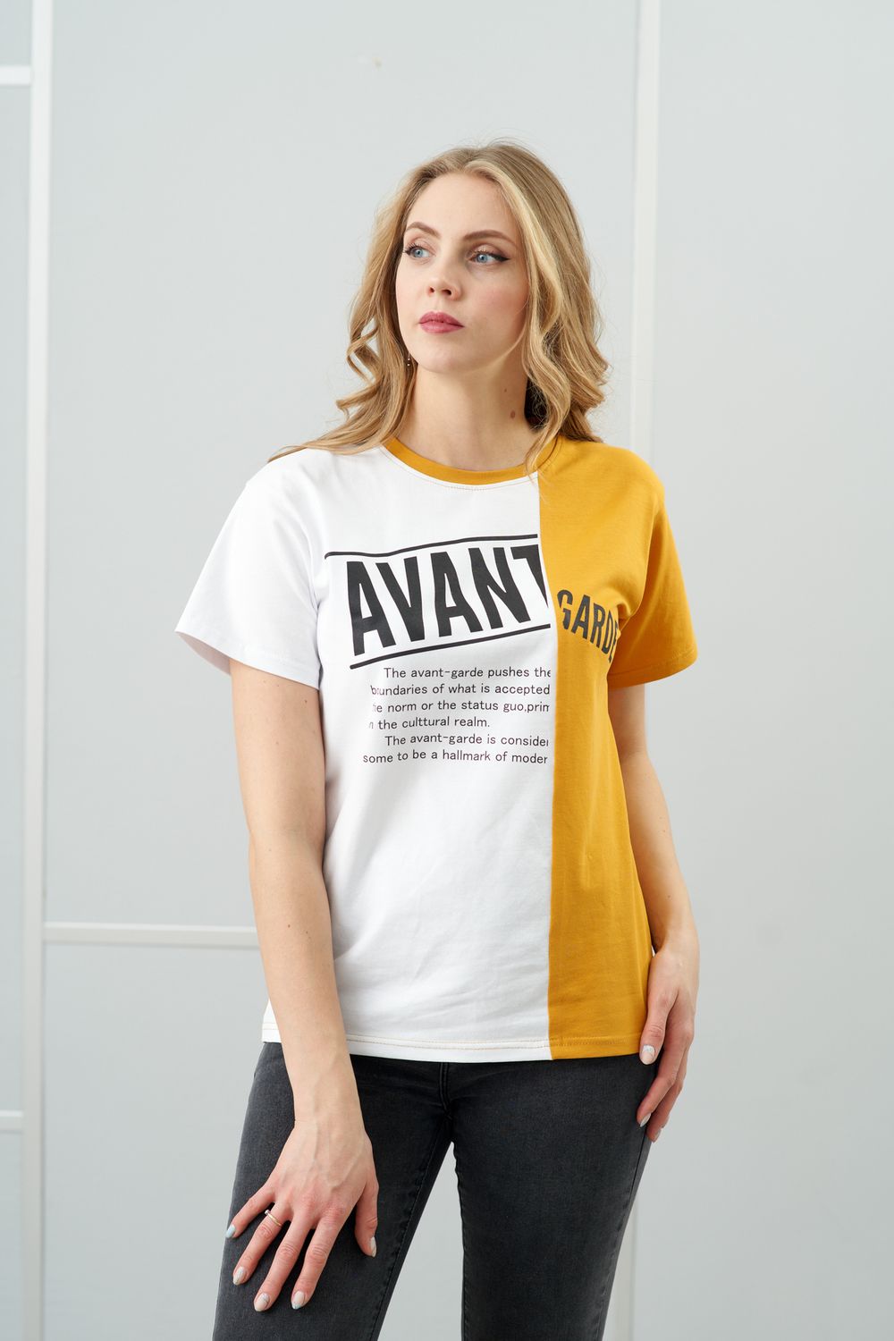 Футболка Авангард - горчица/белый