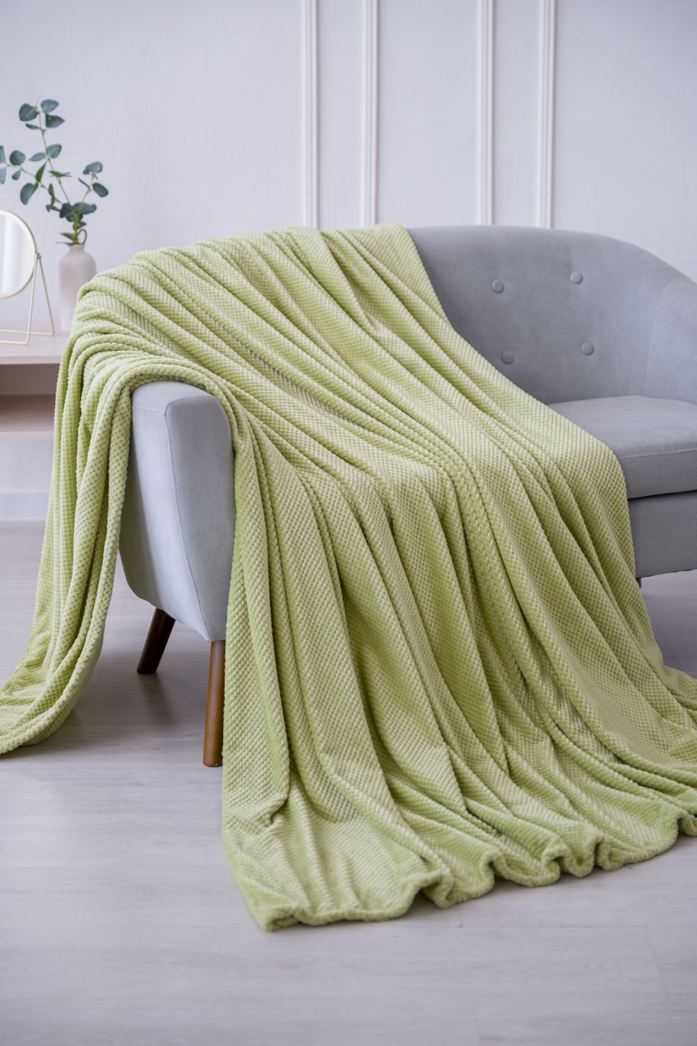 Плед покрывало однотонный Пиноли - фисташковый