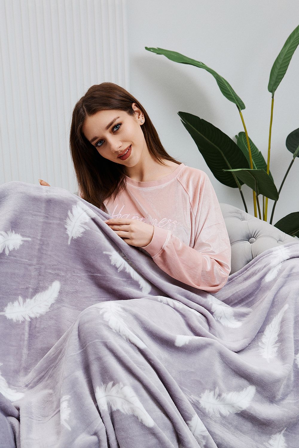 Плед велсофт ST-69 СЕРЫЙ-ПЕРО - серый