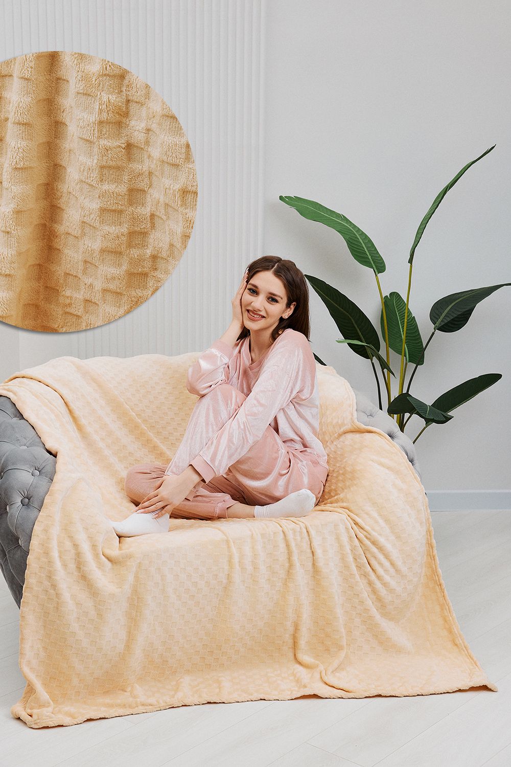 Плед велсофт ST-334 СОТЫ-БЕЖ - бежевый