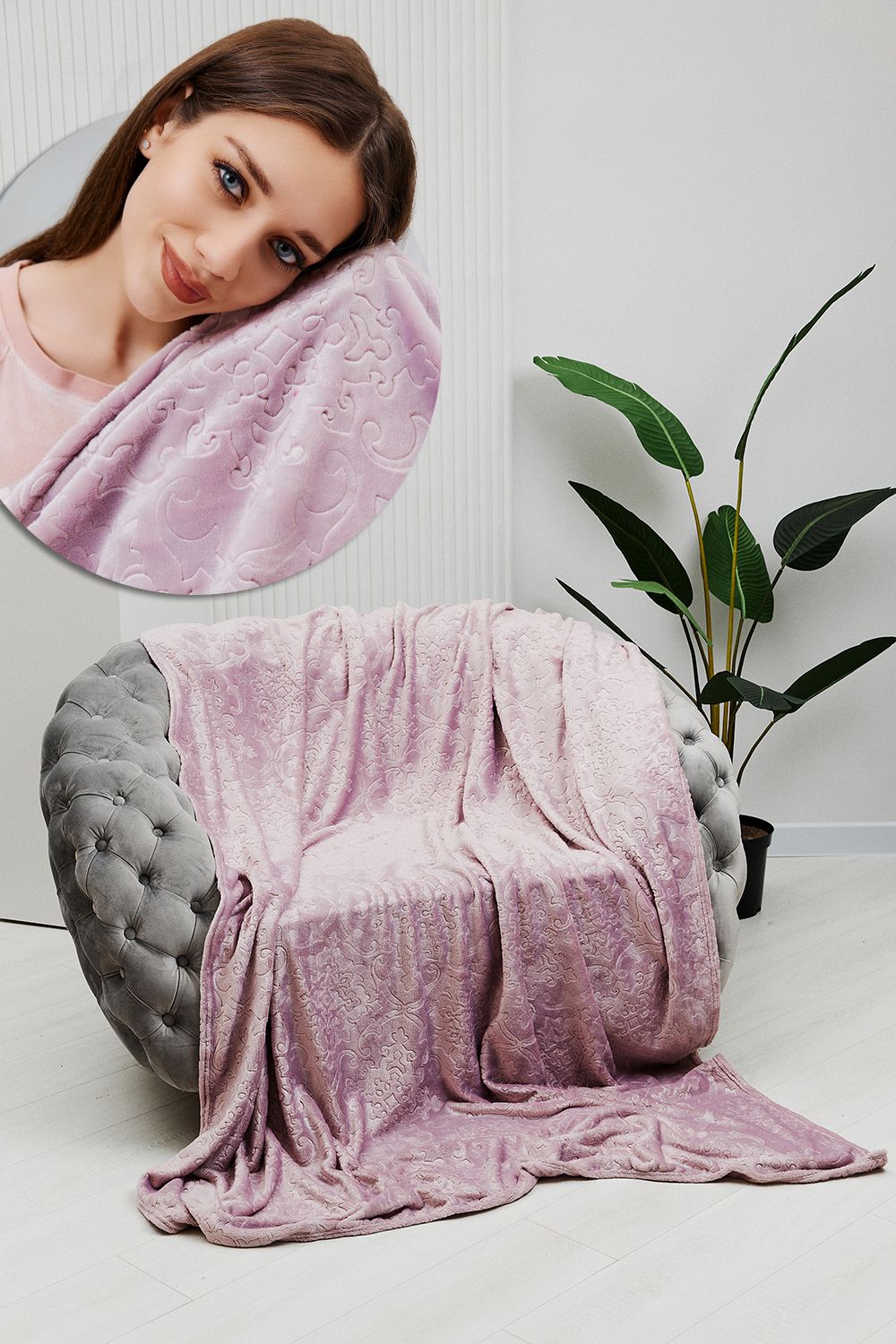 Плед велсофт ST-358 Узор-Сирень - сиреневый