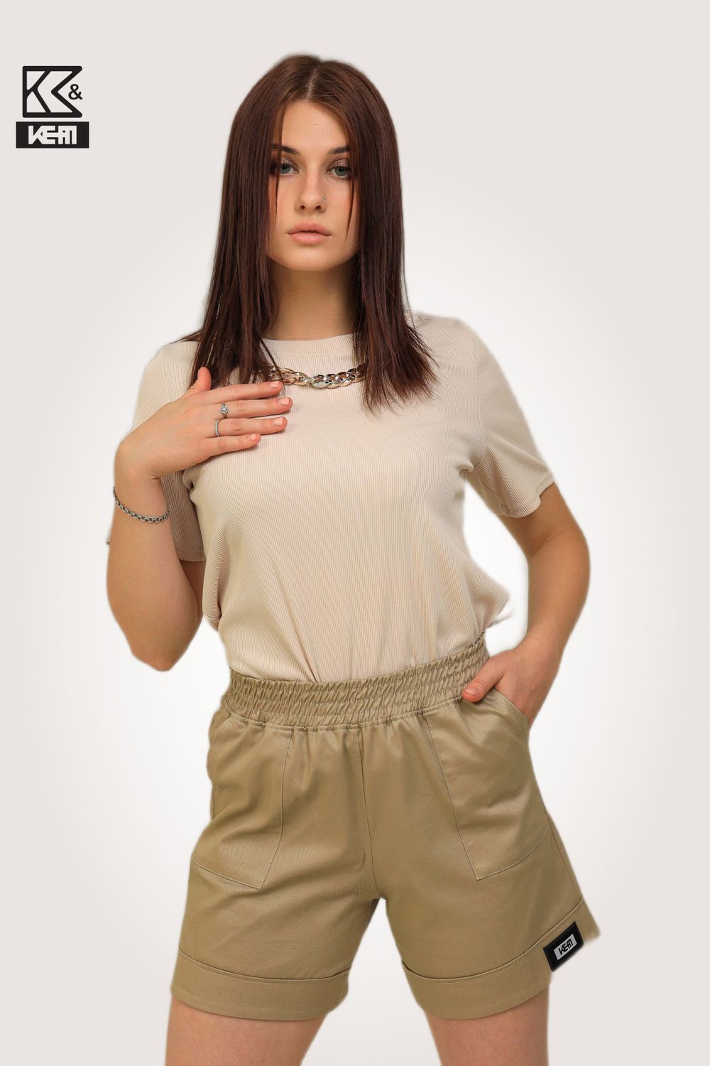 Шорты джинсовые женские K&M 88505 - бежевый