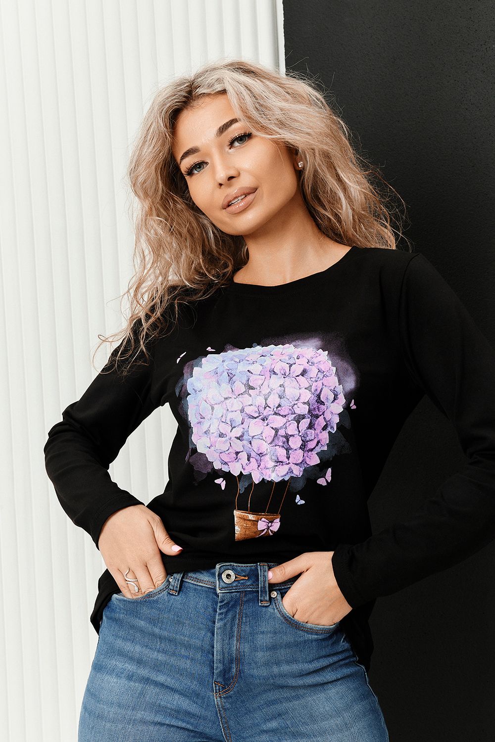 Туника 67085 - черный+букет