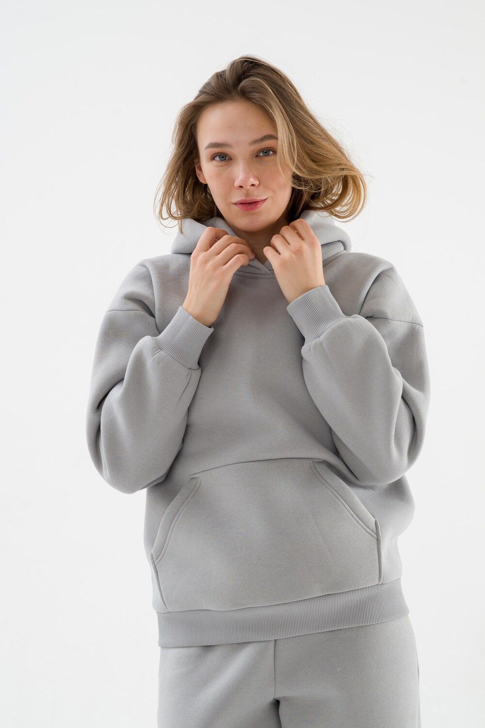 Худи оверсайз 89602 с начесом теплое костюмное - светло серый