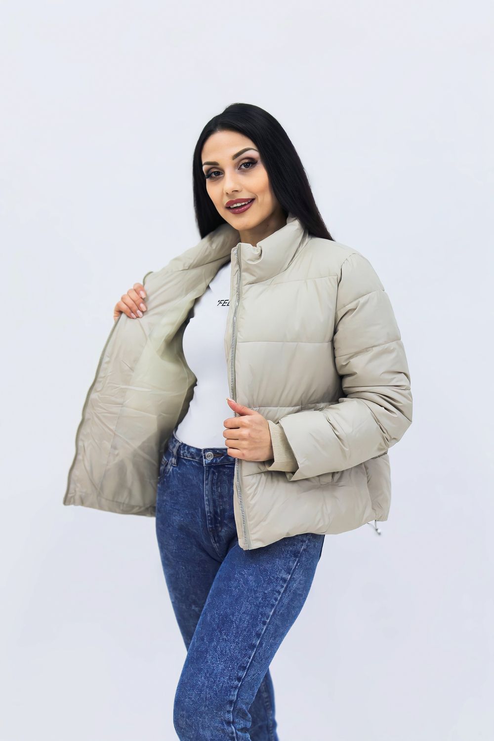 Демисезонная куртка весна-осень+шарф в подарок 8005 - бежевый