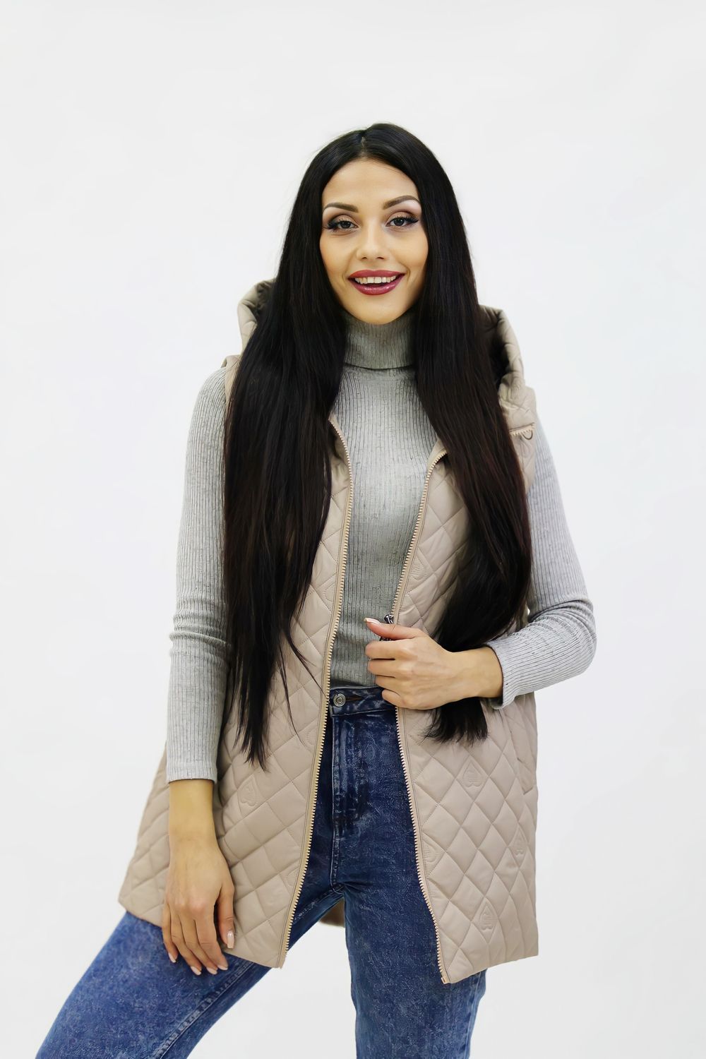 Демисезонный женский жилет Тренд весна осень 902 Ромб - бежевый