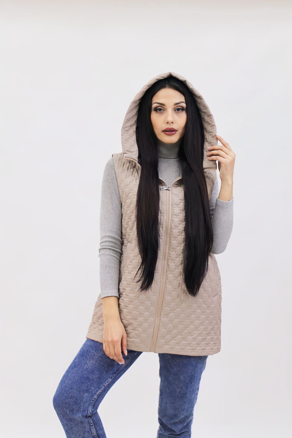 Демисезонный женский жилет Тренд весна осень 902 Стежок - бежевый