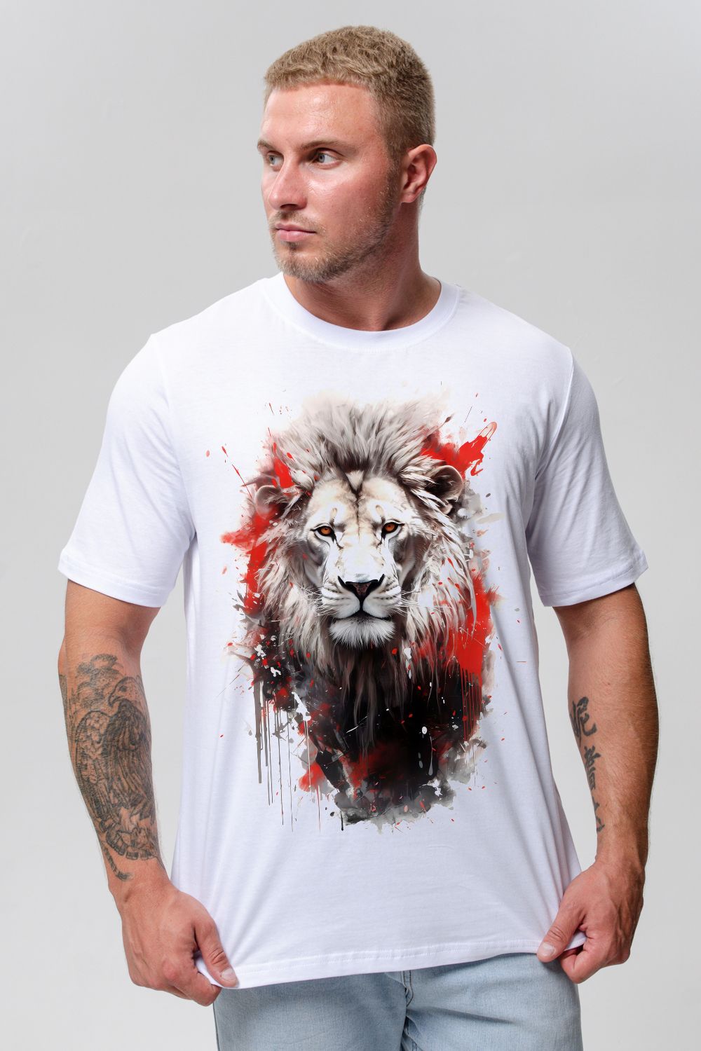 Футболка мужская 8492 - белый+лев