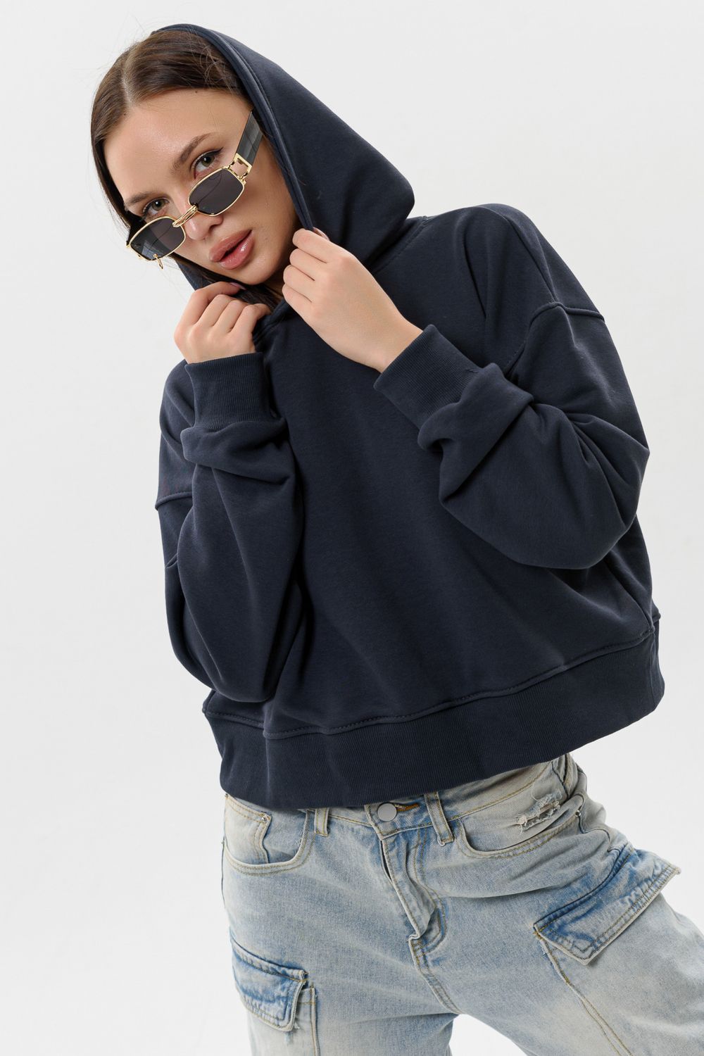 Худи женское укороченное оверсайз - графит