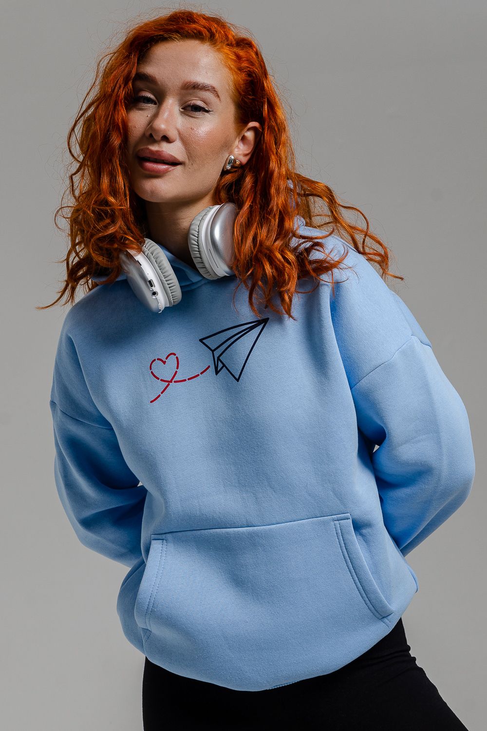 8518 Толстовка женская оверсайз - голубой+Самолетик