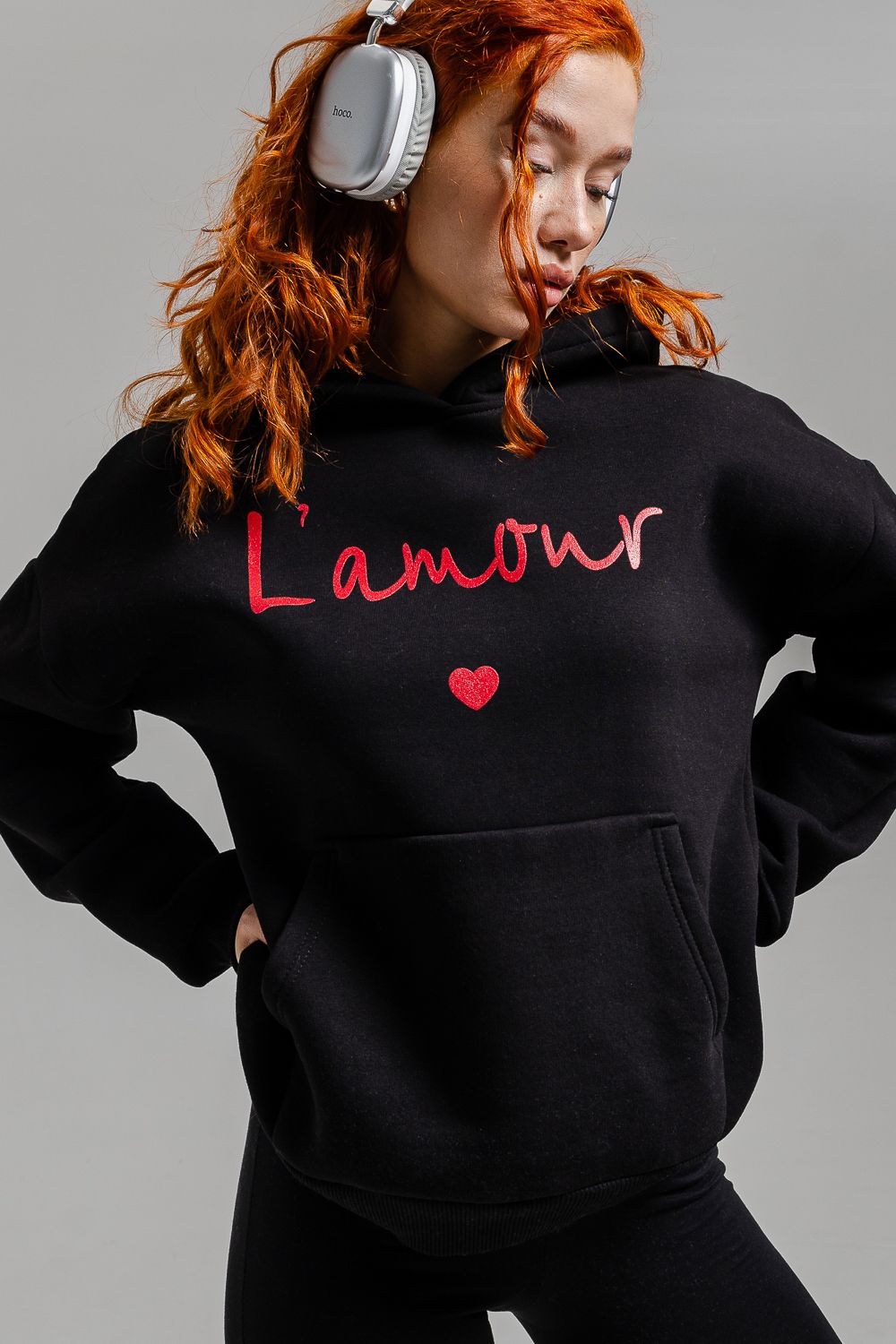 8518 Толстовка женская оверсайз - черный+Лямур
