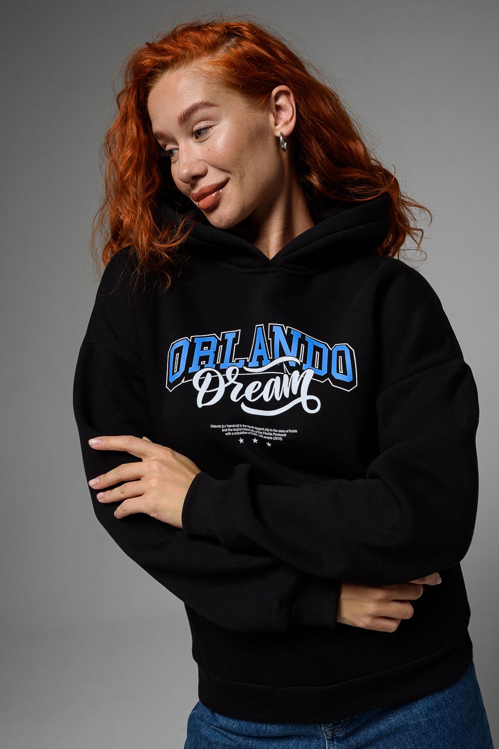 8518 Толстовка женская оверсайз - черный+Орландо