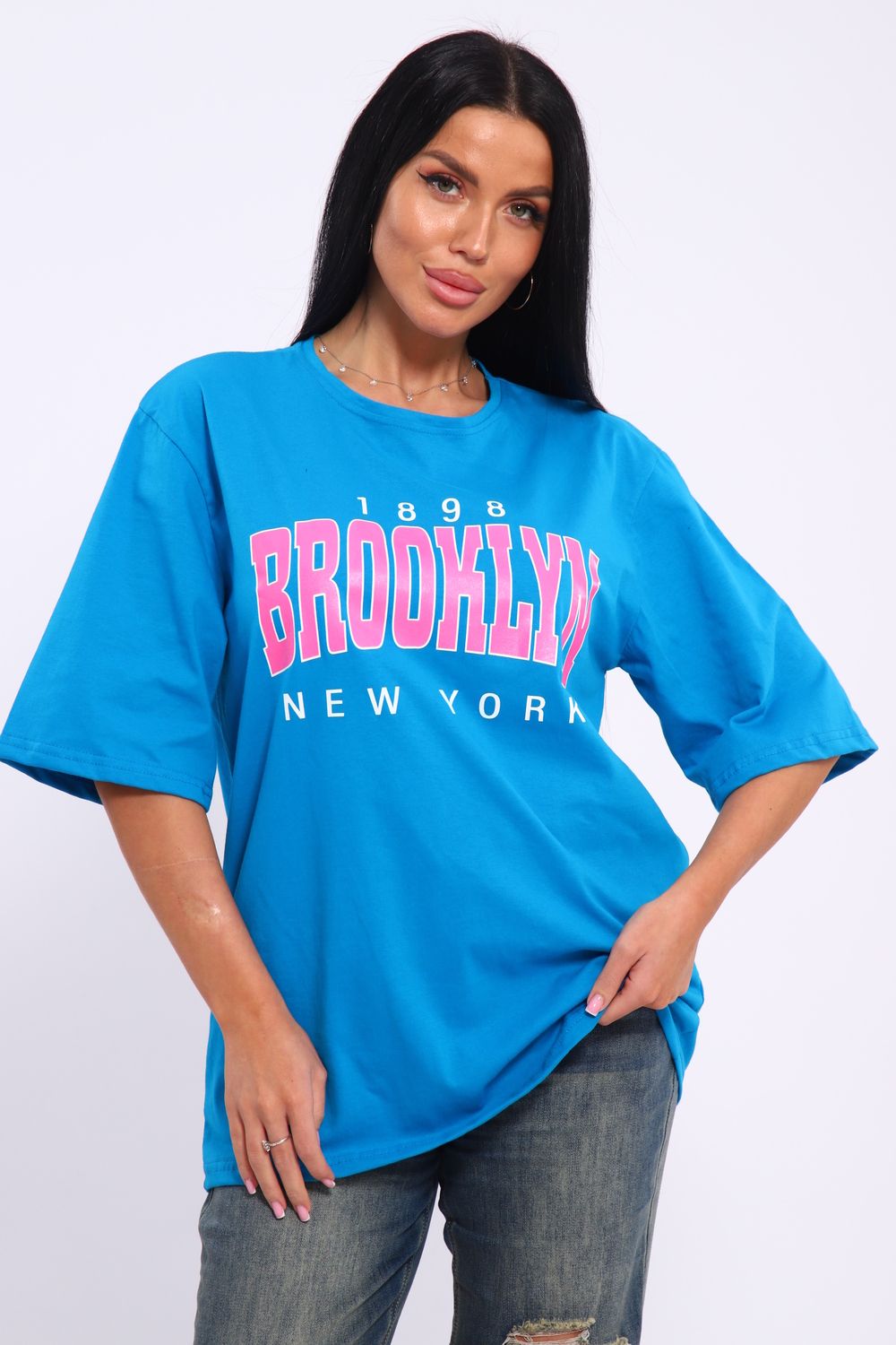 Футболка с надписью Brooklyn, плотность 190гр., Арт. 803 - морская волна